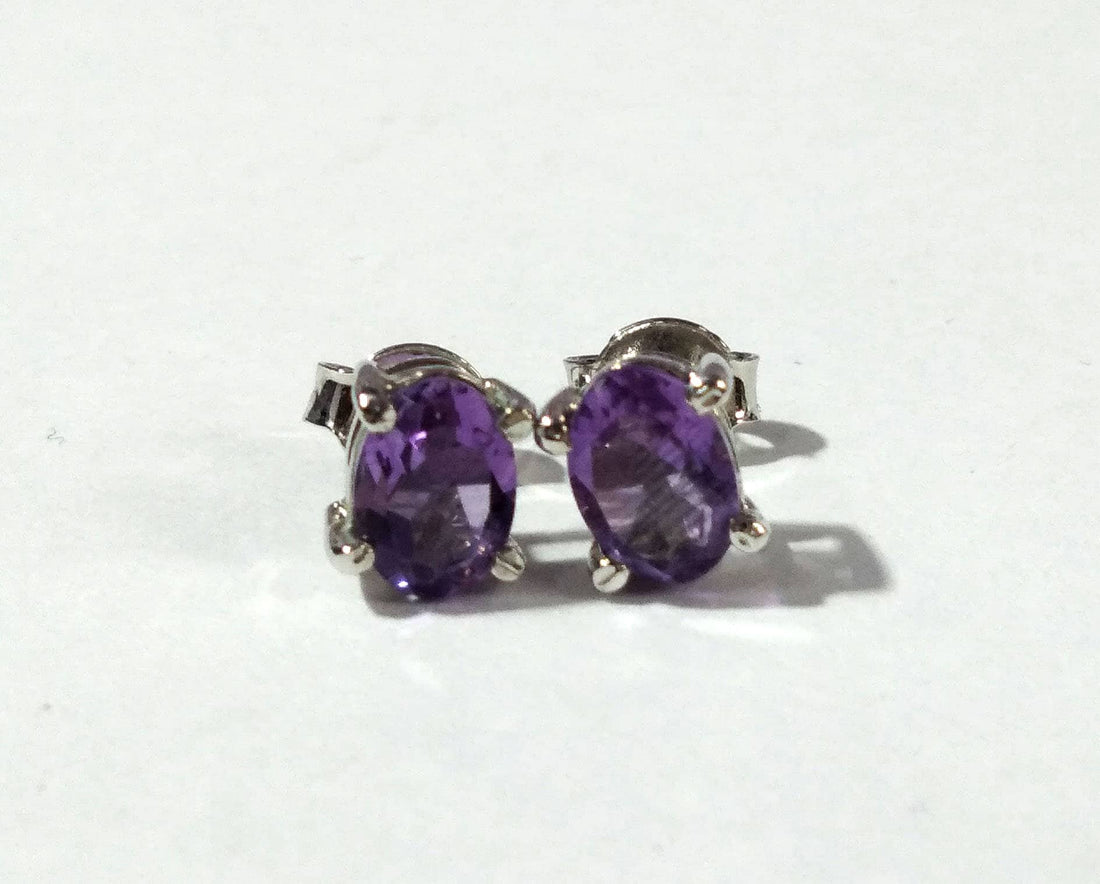 Amethyst Stud Earrings, 925 Solid Starling Silver Earring Jewelry, Natural Amethyst Gemstone Oval Shape Stone Size 7x5mm Gift for Her, Studs