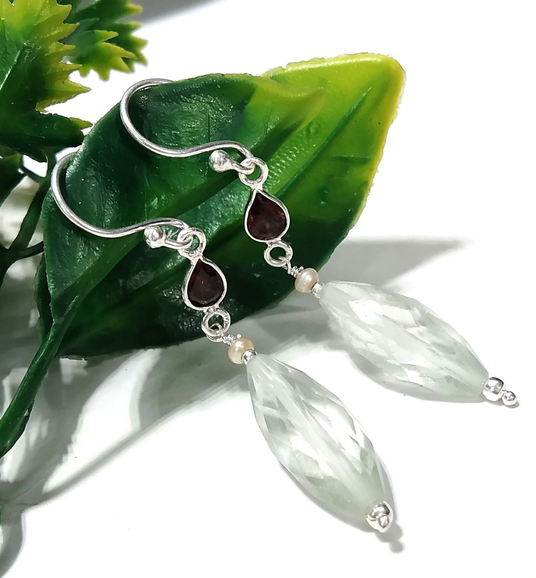 Natural Green Amethyst/Garnet Gemstone Drop Earring, 925 Solid Starling Silver Earring, Stone Size 19x7 mm Gift Birthday Earring Jewelry