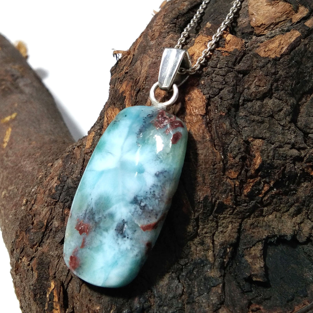 Natural Larimar Gemstone Necklace Chain Pendant, 925 Starling Silver Pendant Necklace, Handmade Jewelry Stone Size 33x18mm Stone Pendant