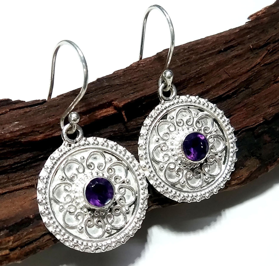 925 Starling Silver Earring, Very Beautiful Nice Earring, Fine Silver Earring, Natural Gemstone Amethyst Earring, For Girls & Women Earring.