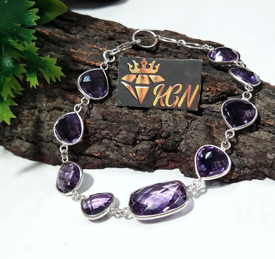 Amethyst Bracelet, Purple Stone Bracelet, 925 Sterling Silver Bracelet, Handmade Bracelet, Amethyst Jewelry, Silver Jewelry, Bezel Bracelet.