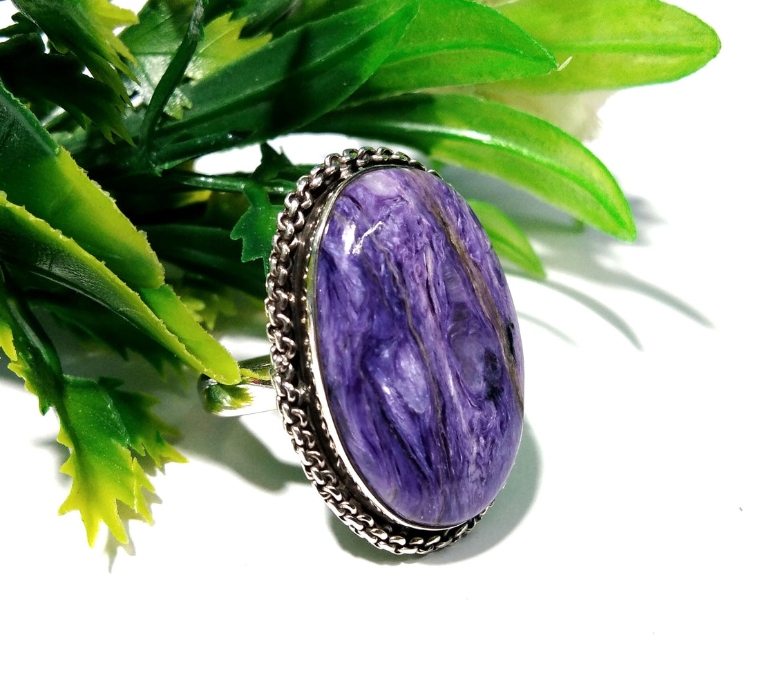 Natural Charoite Gemstone Ring, 925 Starling Silver Ring, Amazing Design Purple Color Charoite Stone Ring, Handmade Ring, For Girls & Women.