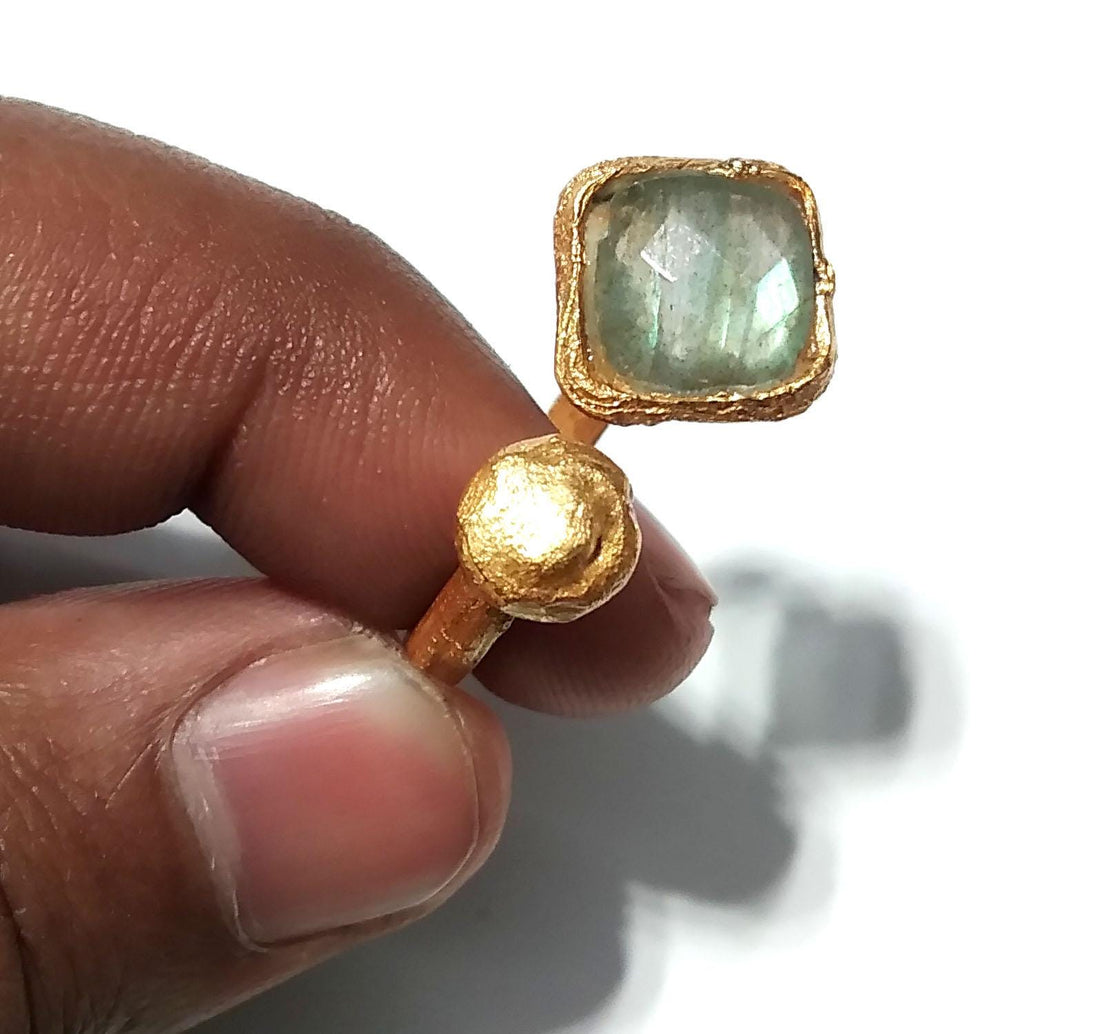 Labradorite Gemstone Ring, 925 Sterling Silver Gold Plated Ring, Natural Labradorite Ring, Silver Design Good Making Gift Ring, Gift For Her