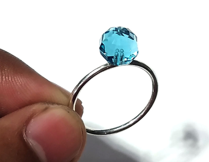 Natural Blue Topaz Faceted Ring, Gemstone Drop Shape Ring, 925 Solid Sterling Silver Jewelry, Handmade Ring, For Girls & Women Rings