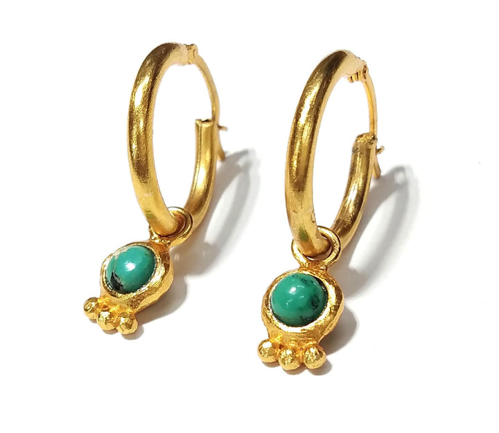 Natural Tibetan Turquoise Earring, 925 Solid Sterling Silver Gold Plated Earring, Tibetan Turquoise Hoop Earring, For Gift Birthday Earring