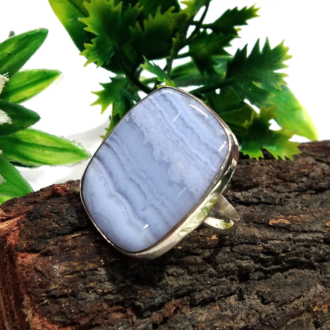 Natural Blue Lace Agate Gemstone Ring, 925 Solid Starling Silver Ring, Jewelry Stone Size 27x24mm Statement Ring, Gift Birthday Ring Jewelry