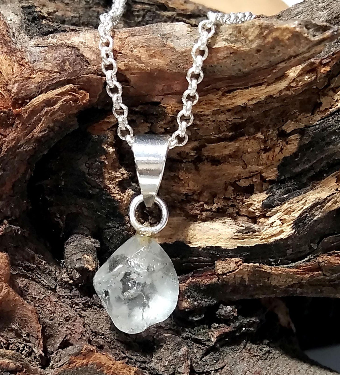 Natural Crystal Quartz Gemstone Rough Pendant, 925 Sterling Silver Jewelry Crystal Quartz Pendant, Rough Chain Necklace Pendant Gift For Her