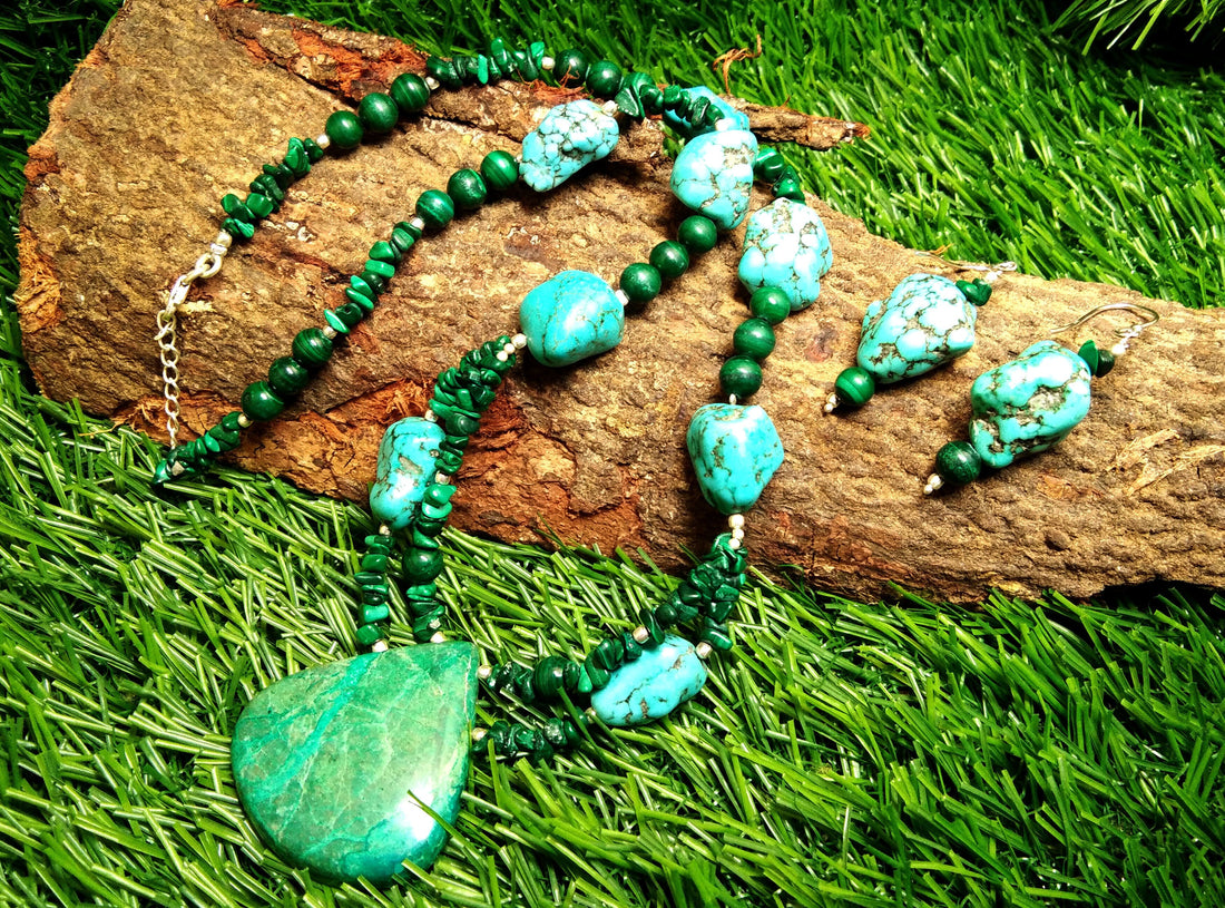 100% Natural Turquoise/Chrysocolla/Malachite Gemstone Necklace, Turquoise 925 Starling Silver Jewelry Stone Size 38x36mm to 15x12mm Necklace