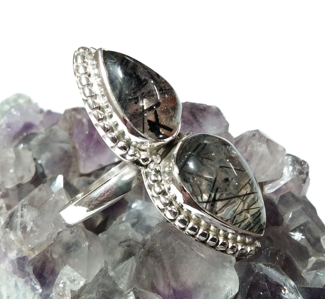 Black Rutile Quartz Gemstone Ring, 925 Starling Silver Ring, Natural Stone Ring, Beautiful Handmade Ring, For Girls/Women Ring Free Shipping
