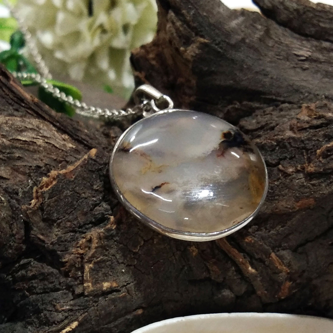 Natural Montana Agate Gemstone Pendant Necklace Chain, 925 Starling Silver Pendant Necklace Handmade Jewelry Stone Size 24x24mm Gift Pendant