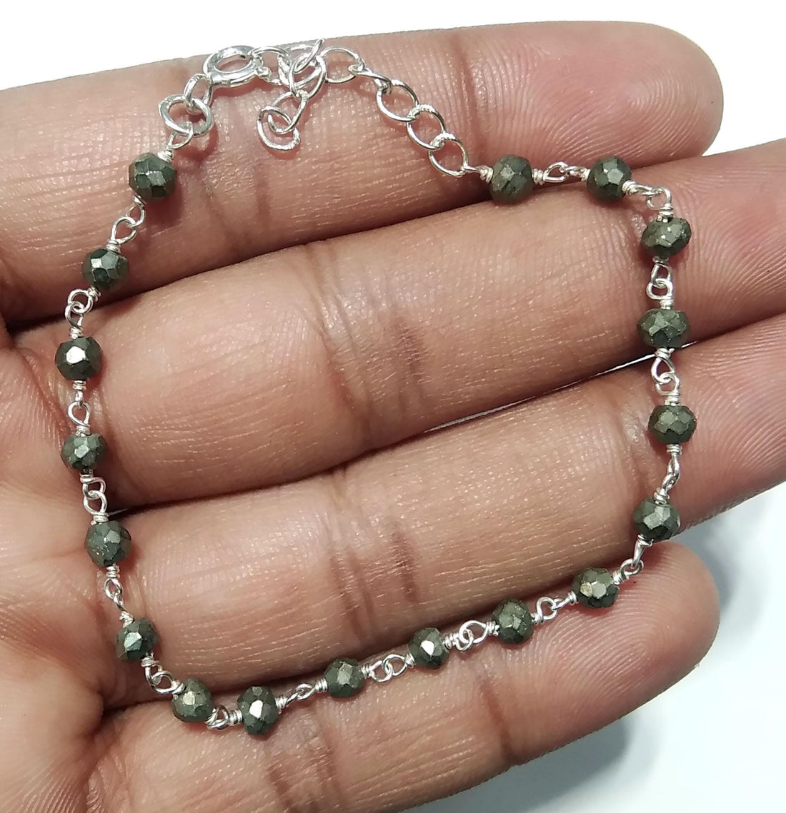 Natural Pyrite Gemstone Chain Bracelet, 925 Sterling Silver Jewelry Good Quality Pyrite  Bracelet Handmade Bracelet, Gift For Girls & Women.