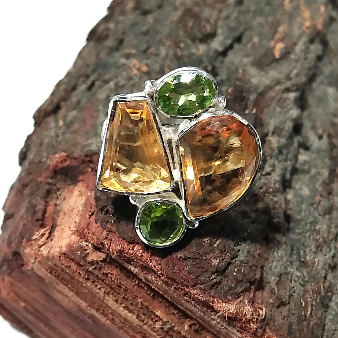 Natural Citrine/Peridot Faceted Gemstone Ring, 925 Sterling Silver Jewelry Ring, Natural Gemstone Ring Handmade Jewelry, For Girls/Women