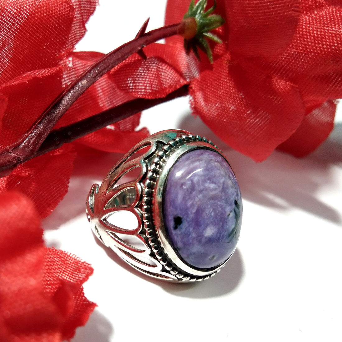 Charoite Cabochon Ring, 925 Sterling Silver Ring, Natural Gemstone Ring, Nice Design Good Making Gift Ring, Very Beautiful Stylish Ring
