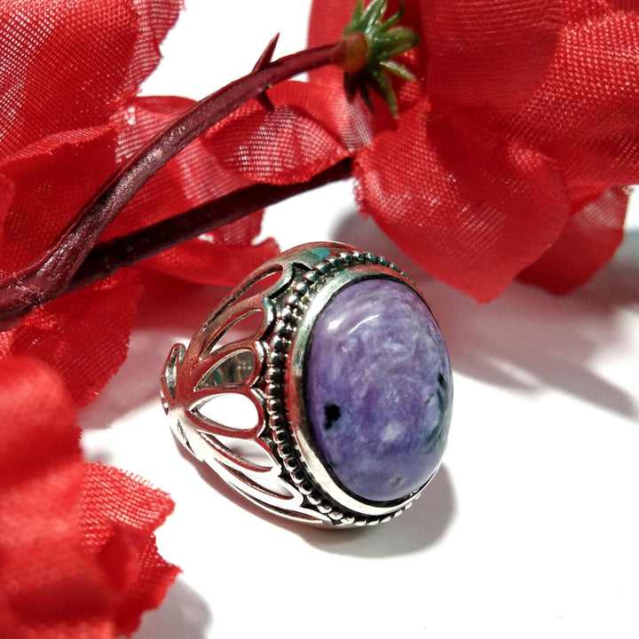 Charoite Cabochon Ring, 925 Sterling Silver Ring, Natural Gemstone Ring, Nice Design Good Making Gift Ring, Very Beautiful Stylish Ring