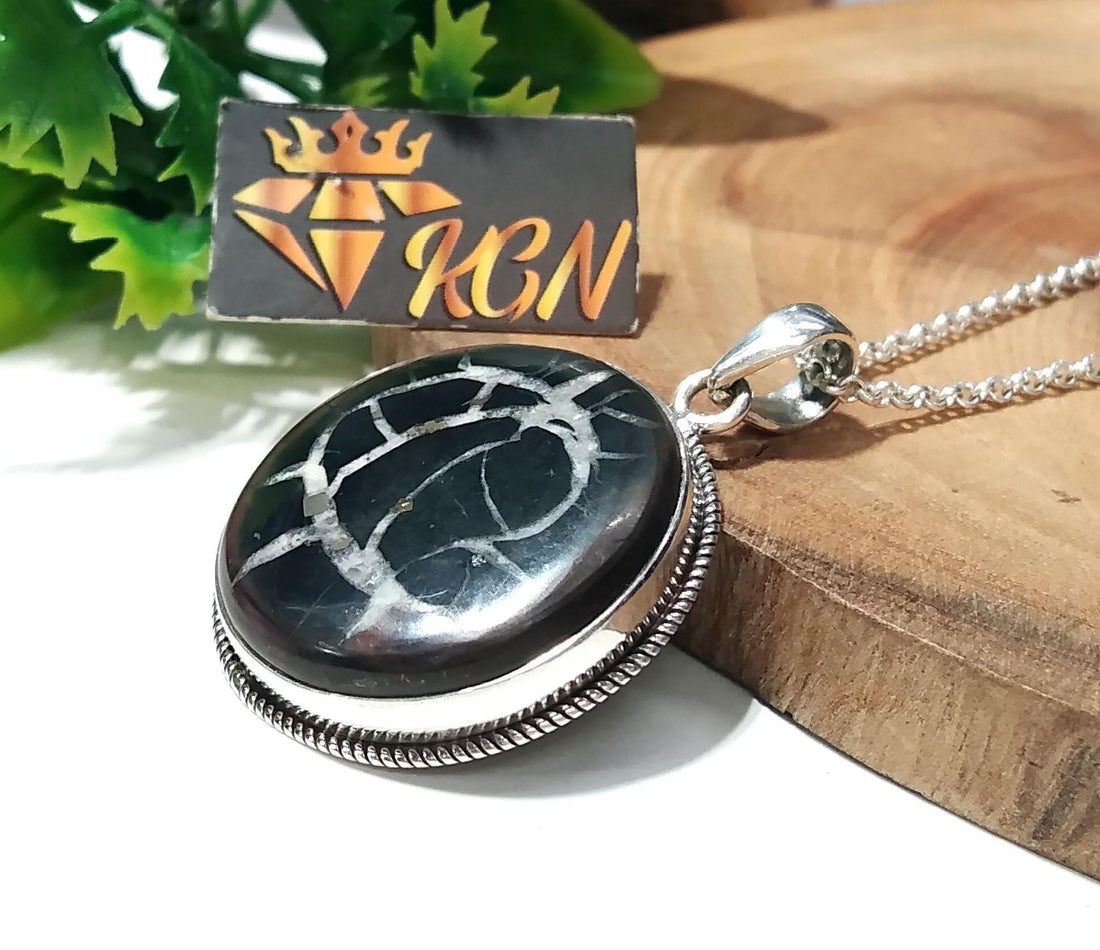 Natural Septarian Gemstone Pendant Chain Necklace, Amazing Design Septarian Stone Pendant, Solid 925 Sterling Silver Pendant, Gif For Her