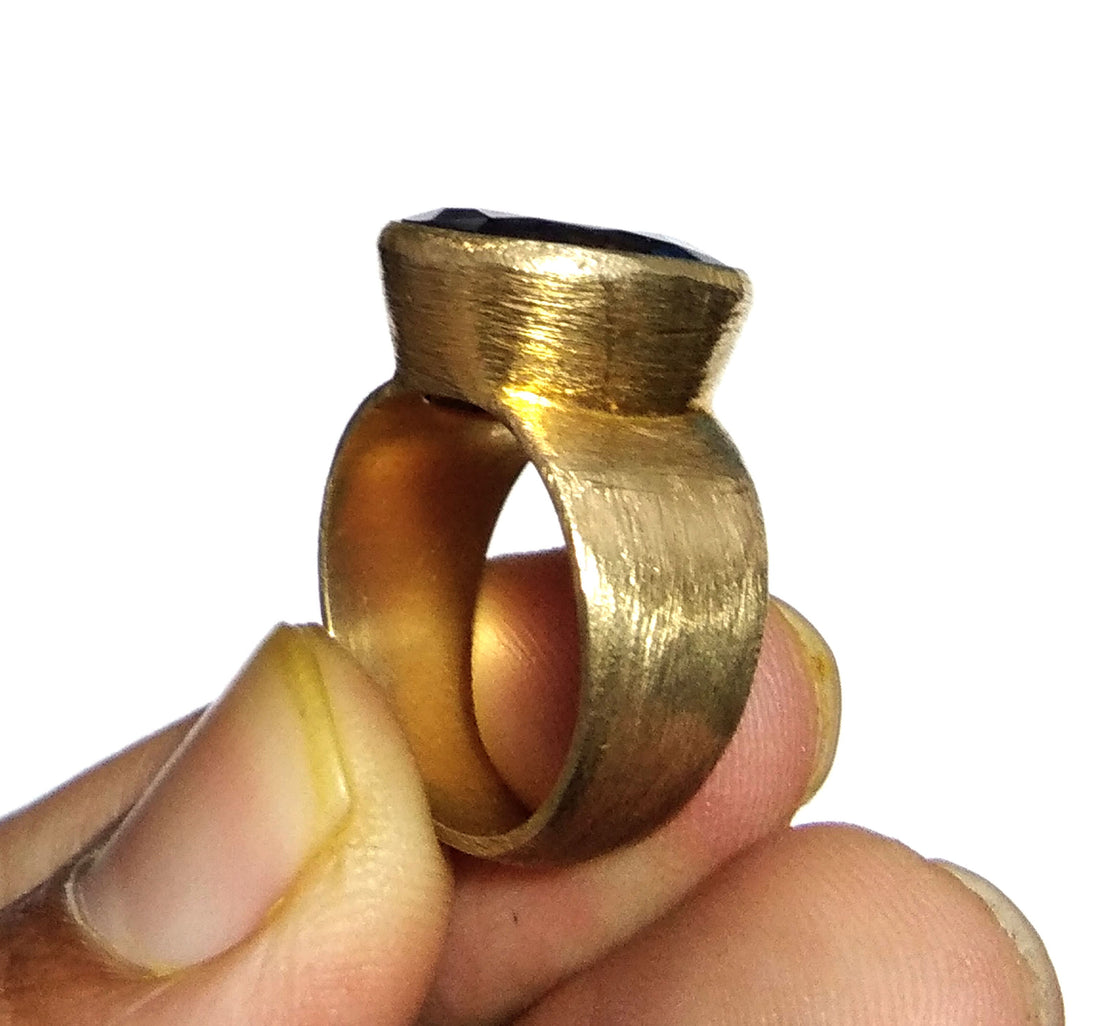 Natural Blue Sapphire Faceted Stone Ring, Solid 925 Sterling Silver Gold Plated Ring, Blue Sapphire Stone Size 14x14mm for Gift Wedding Ring