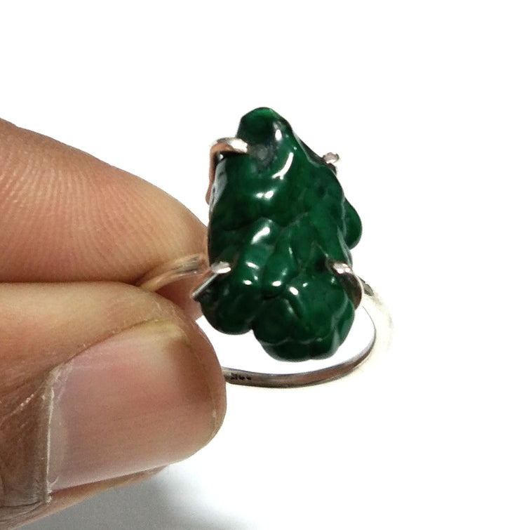 Natural Raw Malachite Rough Gemstone Ring, Solid 925 Sterling Silver Ring, Top Color Malachite Stone Size 17x11 mm Handmade Gift Engagement