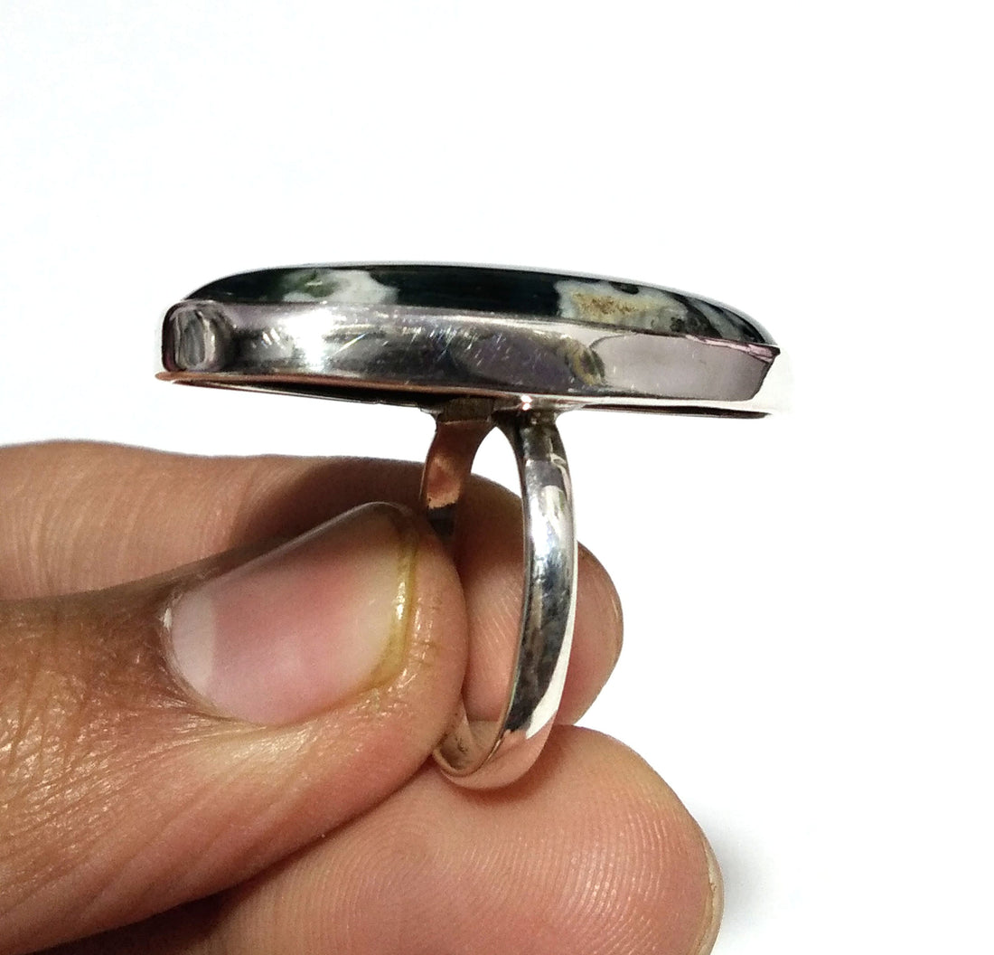 A+++ Natural Moss Agate Gemstone Ring, 925 Solid Sterling Silver Ring Green Moss Agate Stone Size 35x19 mm Handmade Gift Mother’s day Ring