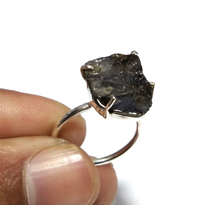Natural Iolite Rough Gemstone Ring, 925 Solid Sterling Silver Ring, A+++ Iolite Stone Size 13x12mm Handmade Ring, Gift Birthday Ring Jewelry