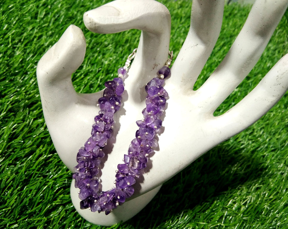 Amethyst Raw With 925 Silver Beaded Bracelet, Rough Crystal Jewelry, Gemstone Bracelet, Anxiety Healing Crystal Bracelet, Birthstone Jewelry