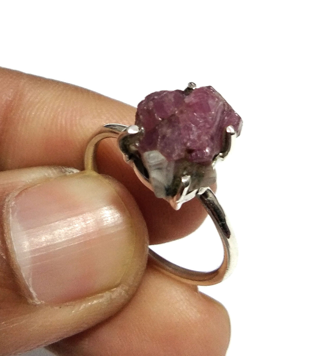 Natural Red Ruby Rough Gemstone Ring, 925 Solid Sterling Silver Ring, Red Ruby Stone Size 14x11 mm Handmade Ring, For Gift Birthday Ring