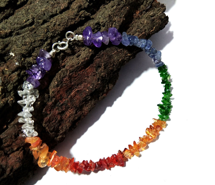 925 Silver With Natural Gemstone Bracelet, 7 Chakra Bracelet, Reiki Healing Crystal Gemstone Anxiety Healing Crystal Bracelet, Yoga Energy