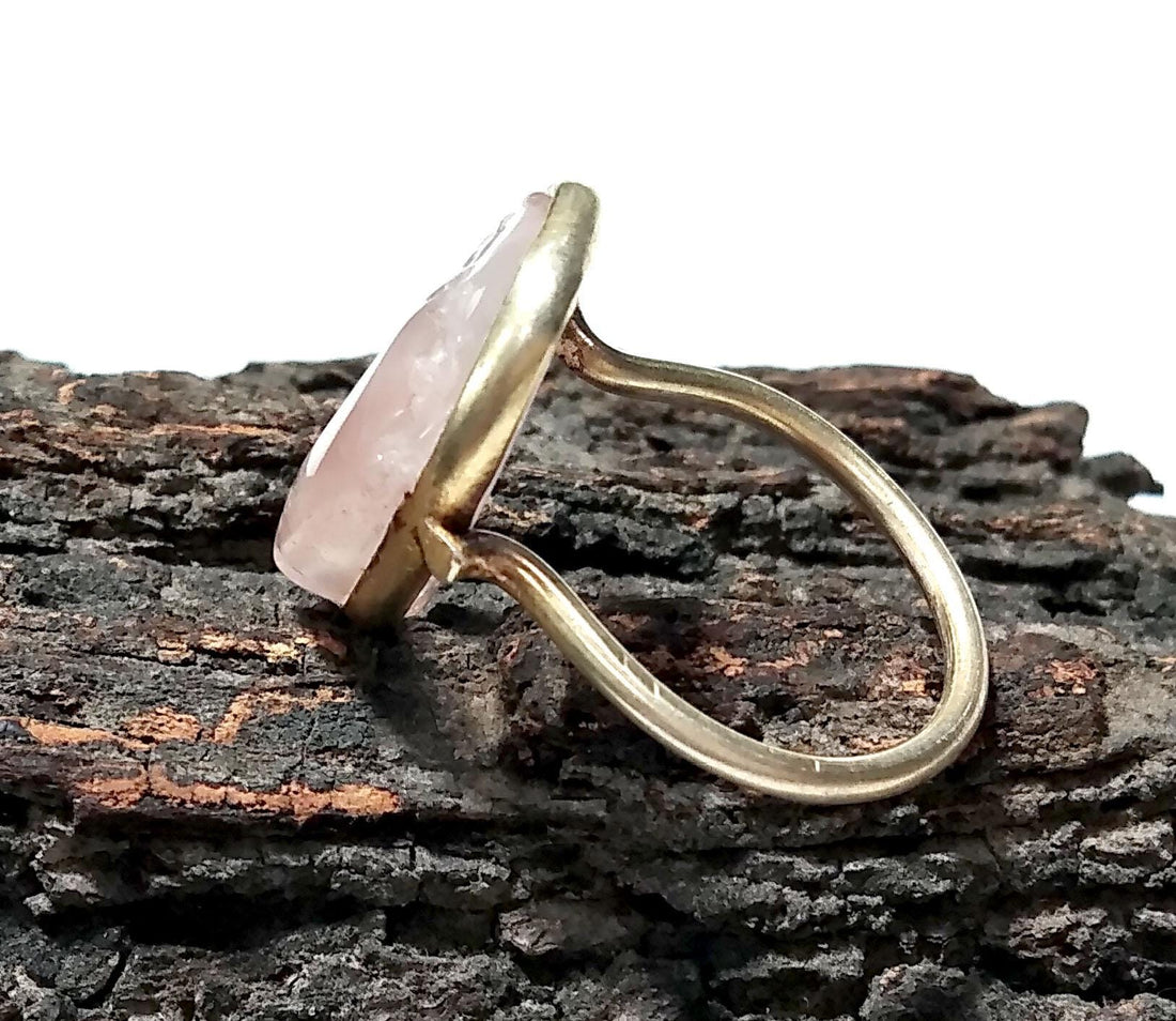 Rose Quartz  Gemstone Ring, 925 Sterling Silver Gold Plated Ring, Rose Quartz Stone Size 19x12mm Handmade Statement Gift Birthday Ring