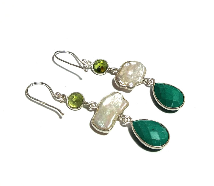 Natural Fresh Water Baroque Pearl/Peridot/Turquoise Stone Drop Earring, 925 Solid Starling Silver Earring, Gemstone Gift Wedding Earring