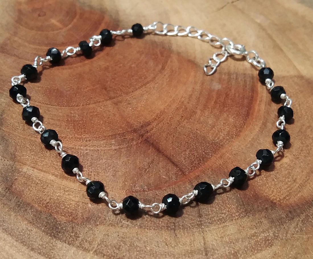 Natural Black Onyx Faceted Gemstone Bracelet, 925 Starling Silver Chain Stone Beads Bracelet Wedding Bracelet Gift Valentine day Bracelet