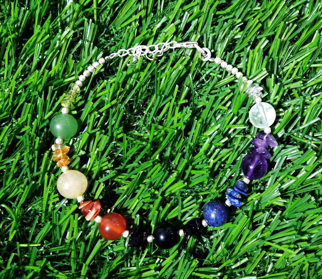 925 Sterling Silver With Natural Gemstone 7 Chakra Bracelet, Reiki Healing Crystal Gemstone Anxiety Healing Crystal Bracelet Yoga Energy