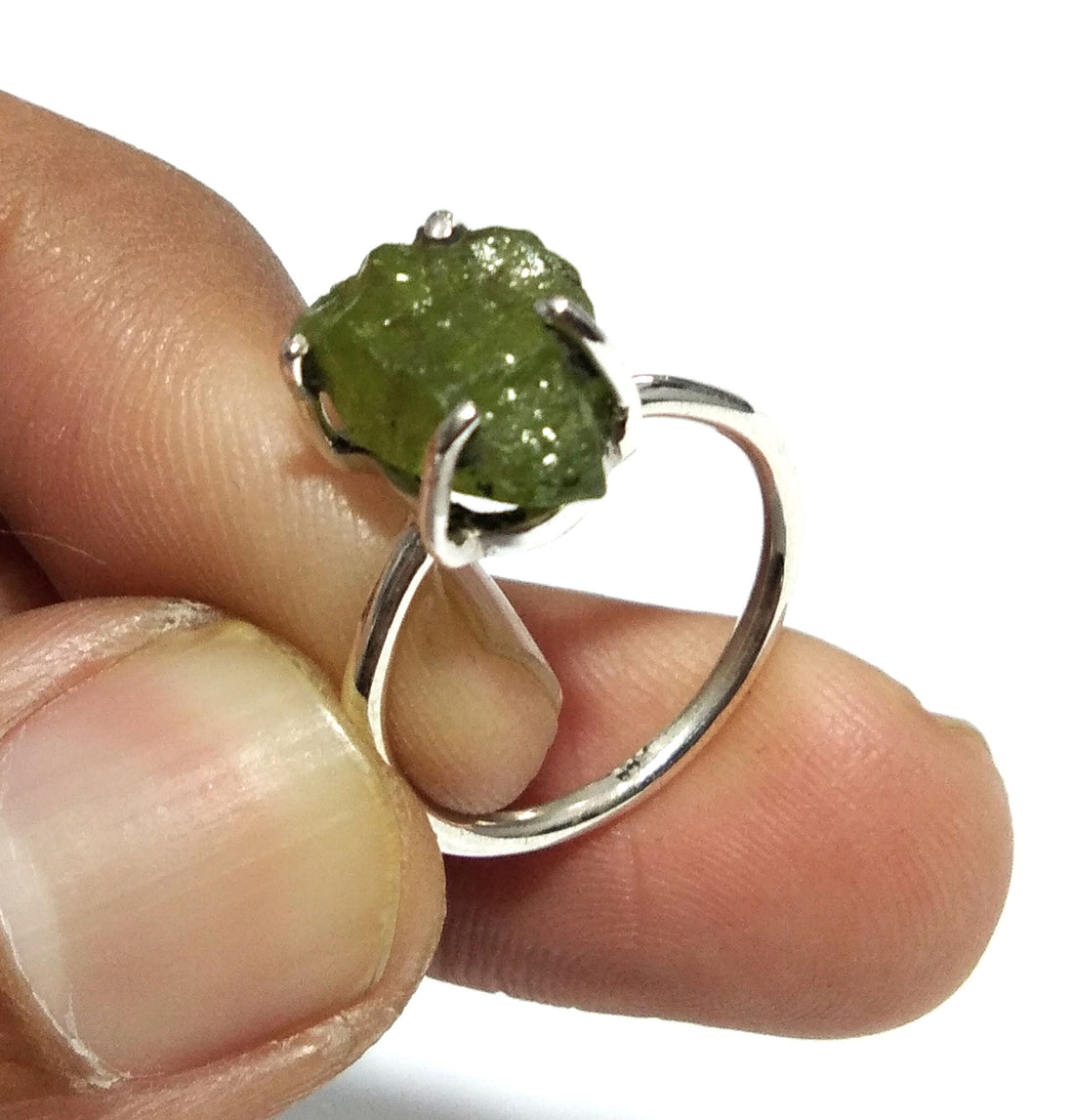 Natural Raw Peridot Rough Gemstone Ring, Solid 925 Sterling Silver Ring, Top Peridot Stone Size 12x8 mm Handmade Ring for Gift Wedding Ring