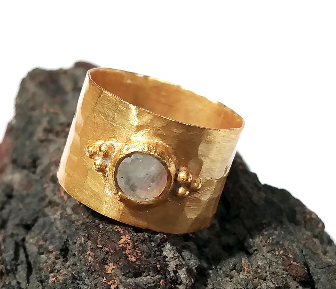 Natural Rainbow Moonstone Ring, Solid 925 Sterling Silver Gold Plated Ring, Rainbow Moonstone Silver Ring, Handmade For Gift Birthday Ring