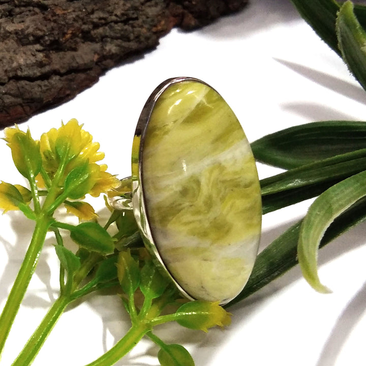 Natural Green Opal Gemstone Ring, 925 Starling Silver Ring, Jewelry Stone Size 35x19 mm Statement Ring, Gift Wedding Ring, Birthday Ring