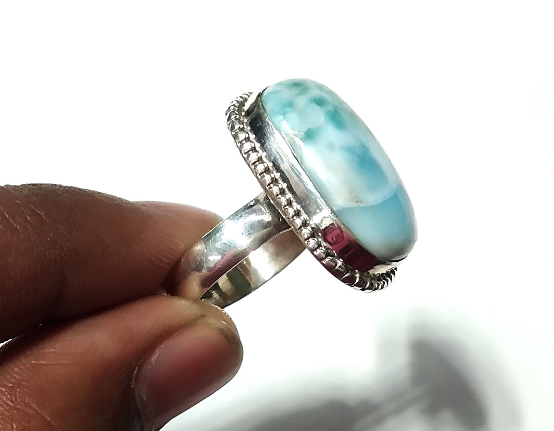 Larimar Gemstone Ring, Solid 925 Starling Silver Ring, Nice Design Good Making Gift Ring, Larimar Stone Ring, For Girls & Women