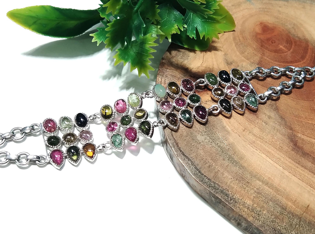 Natural Multi Tourmaline Bracelet, 925 Sterling Silver Jewelry, Gemstone Bracelet, Silver Bracelet, Wedding Bracelet, Gift For Her