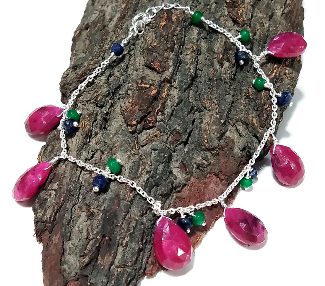 Natural Red Ruby Bracelet, Gemstone Bracelet, 925 Sterling Silver Bracelet, Handmade Bracelet, Red Ruby Jewelry, Silver Jewelry Bracelet