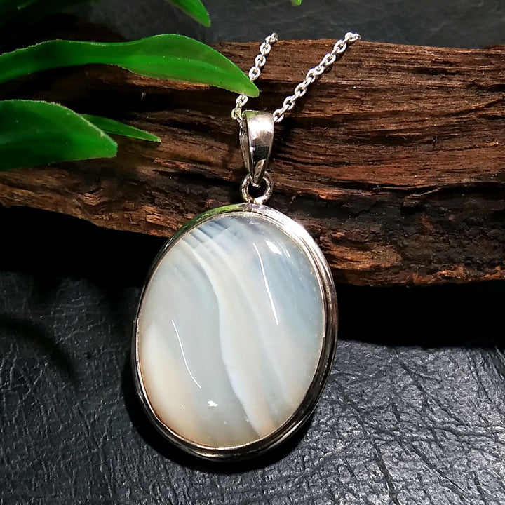 Nature Grey Agate Pendant Chain Necklace, With 925 Starling Silver Jewelry, Grey Agate handmade Pendant, Gift Easter Chain Pendant