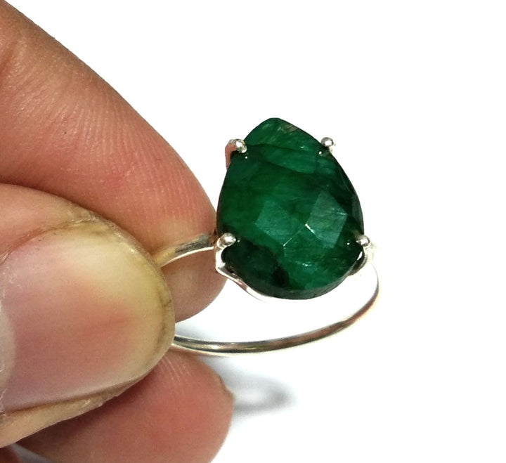 Natural Emerald Rose Cut Gemstone Ring, 925 Solid Sterling Silver Ring, Emerald Stone Size 14x10 mm Handmade Gift Mother's day Ring Jewelry