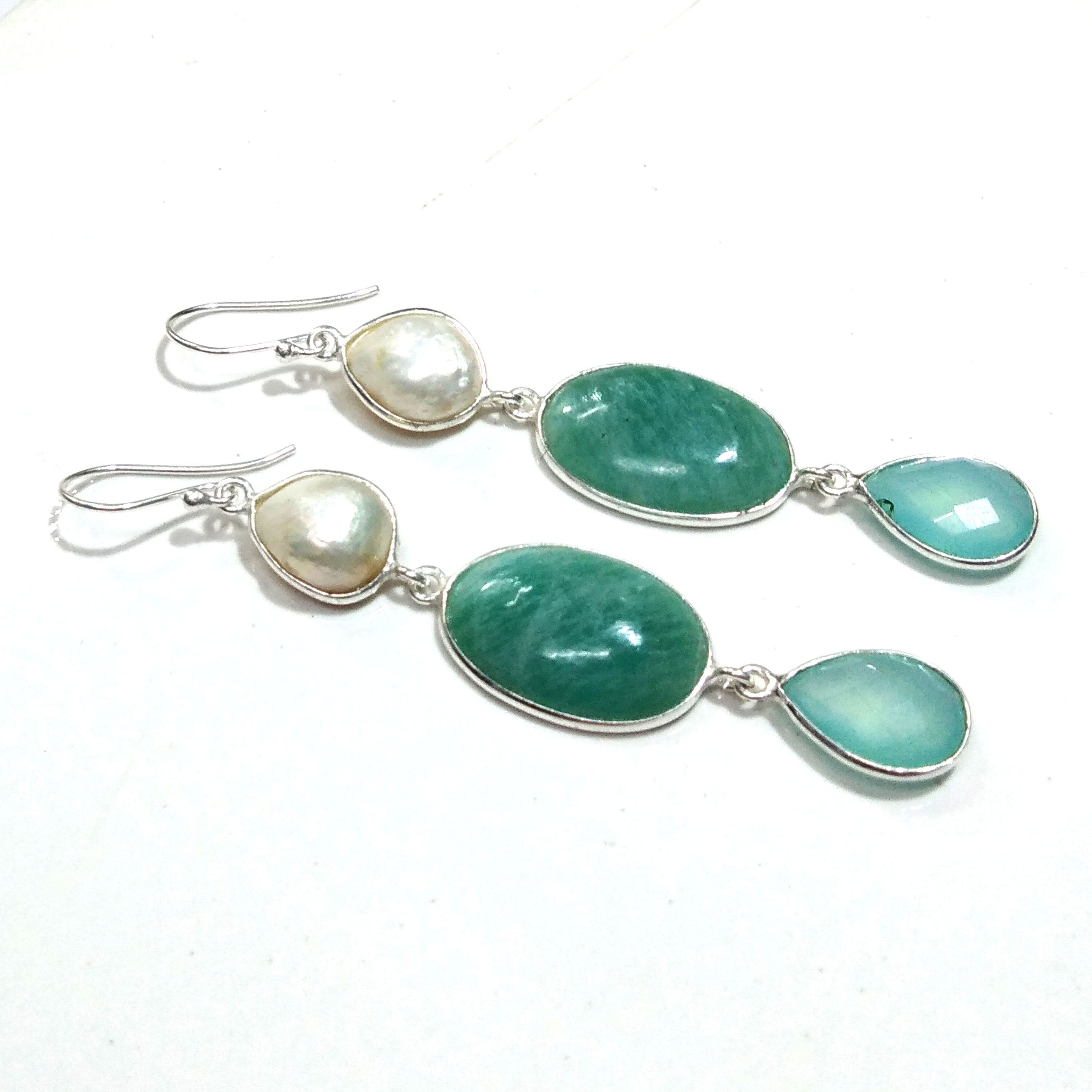 Natural Baroque Pearl, Amazonite Gemstone Earring, 925 Solid Starling Silver Earring, Handmade Silver Jewelry Stone Earring, Gift Wedding