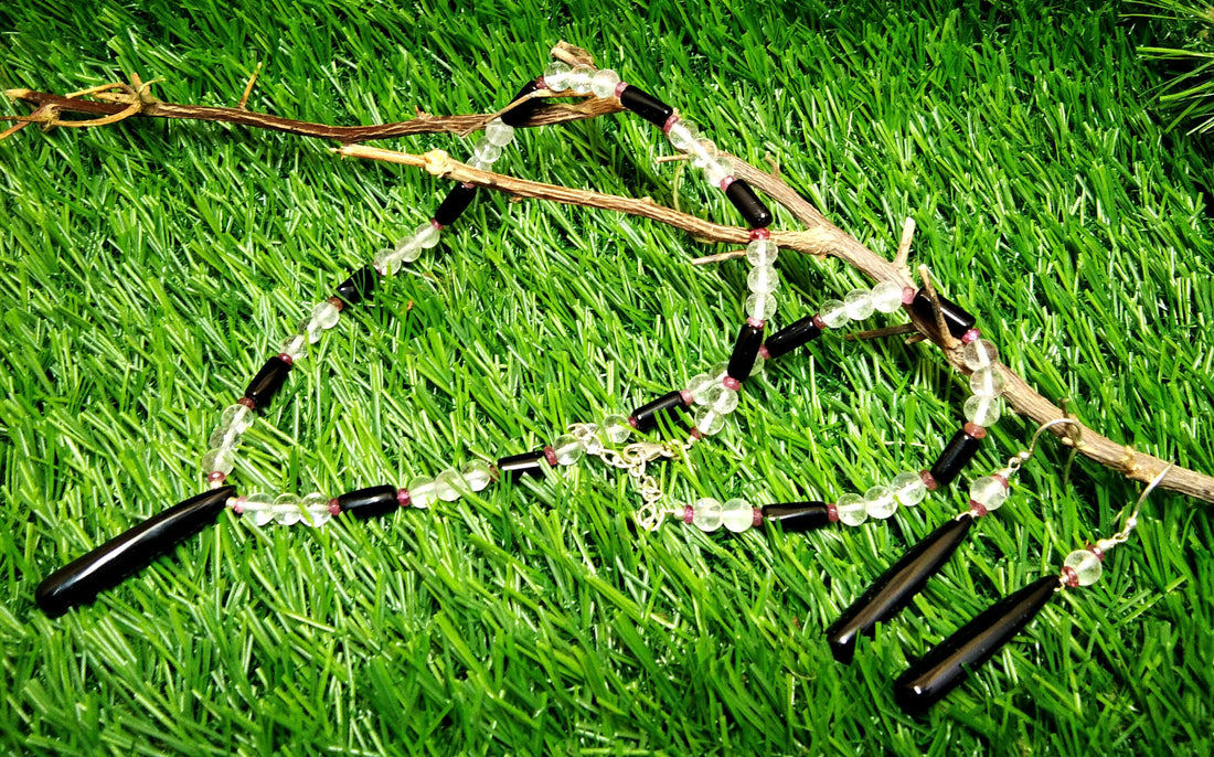 Natural Black Onyx/Crystal Beads Necklace Set Jewelry, 925 Sterling Silver Necklace, Beaded Necklace Statement for Gift Jewelry