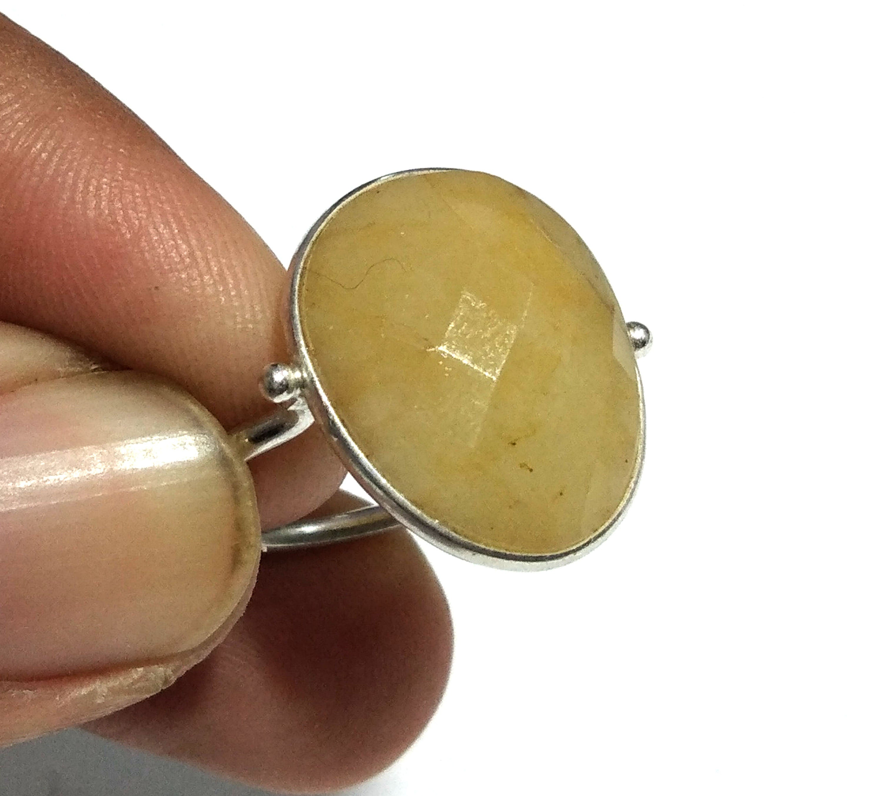 Yellow Sapphire Checker Cut Stone Ring, 925 Starling Silver Ring, Gemstone Size 15x13 mm Natural Yellow Sapphire Stone Gift Birthday Ring