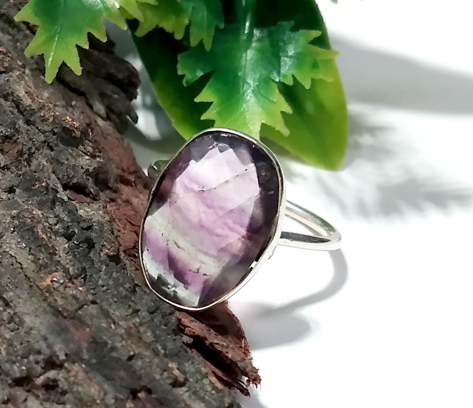 Natural Fluorite Green And purple Fluorite Ring,  925 Solid Sterling Silver Ring,  Stone Size 17x12mm Handmade Silver Ring, Birthday Ring