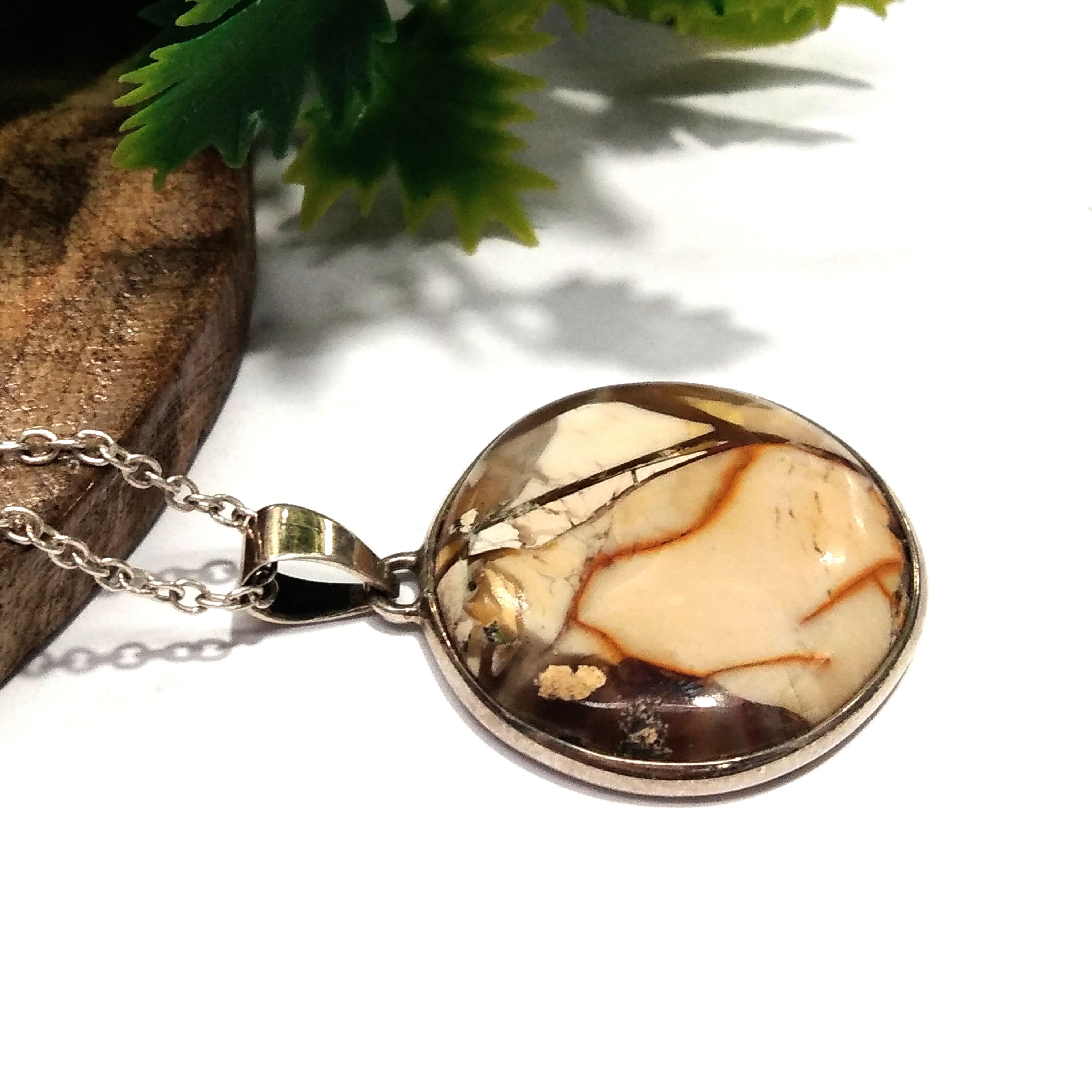 Brecciated Mookaite Gemstone Pendant, 925 Starling Silver Chain Pendant Necklace, Handmade Stone Size 25x25 mm Gift Pendant