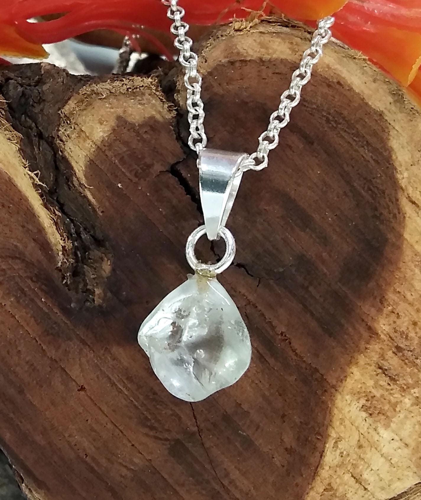 Natural Crystal Quartz Gemstone Rough Pendant, 925 Sterling Silver Jewelry Crystal Quartz Pendant, Rough Chain Necklace Pendant Gift For Her