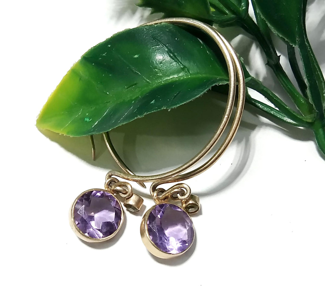 Natural Amethyst Earrings, 925 Solid Starling Silver Earring, Amethyst and Gold Earrings, Handmade Earring, Gift Women Bridesmaid Earring
