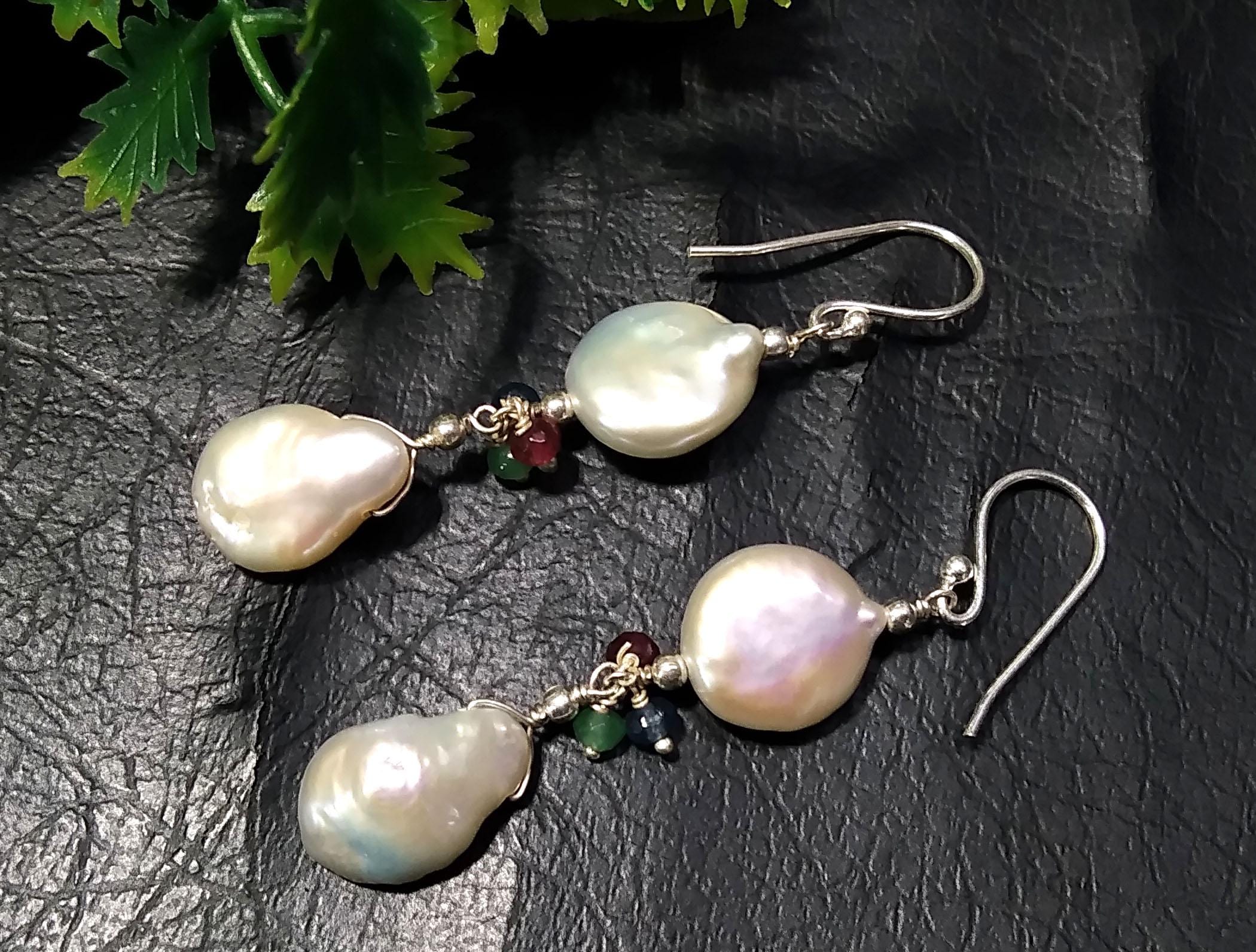 Beautiful Natural Pearl Gemstone Earring, 925 Solid Starling Silver Earring, Top Color White Pearl Gemstone Earring, Gift For Girls/Women.