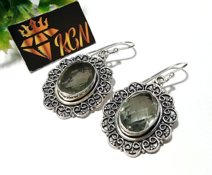 Natural Green Amethyst Earring, 925 Solid Starling Silver Earring Jewelry, Oval Shape Stone Size 13x10 mm Amethyst For Gift Earrings