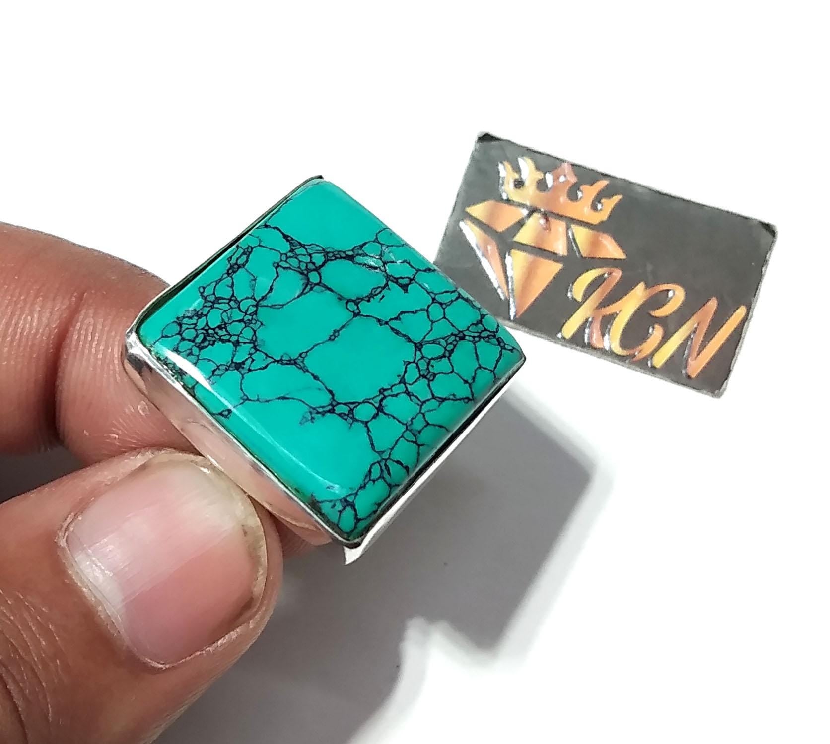 Turquoise Gemstone Rings, Solid 925 Sterling Silver Ring, Natural Turquoise Cabochon Stone Ring, Handmade Sterling Silver Statement Ring