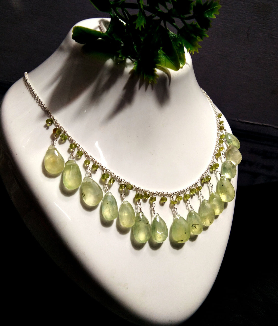Natural Prehnite Drop's Gemstone Chain Necklace Jewelry, 925 Starling Silver Chain Necklace, Prehnite Stone For Gift Necklace, Girls & Women