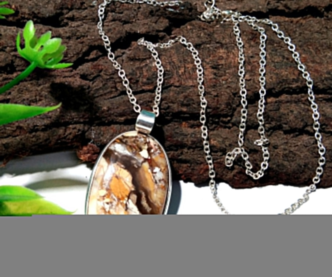 Natural Brecciated Mookaite Gemstone Pendant Chain Necklace, 925 Sterling Silver Pendant Jewelry Handmade Gift Easter Pendant Chain Necklace